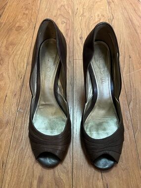 Aldo Dark Brown Peep-Toe Heels